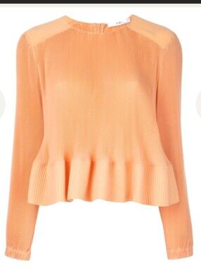 $495 NWT Tibi Pleating Long Sleeve Yolk Pleated Top Melon Size 2
